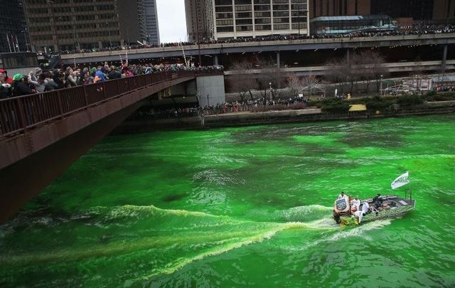Every St. Patrick’s Day, Chicago transforms from the Windy City into the Emerald City as the Chicago RIver is dyed green.