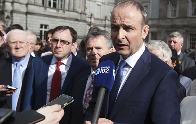 Fianna Fail leader Michael Martin speaks to the press last Thursday outside Leinster House.
