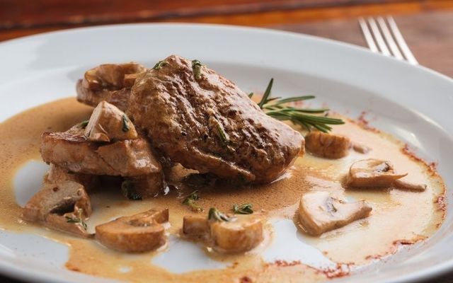 Pork with cream and watercress.