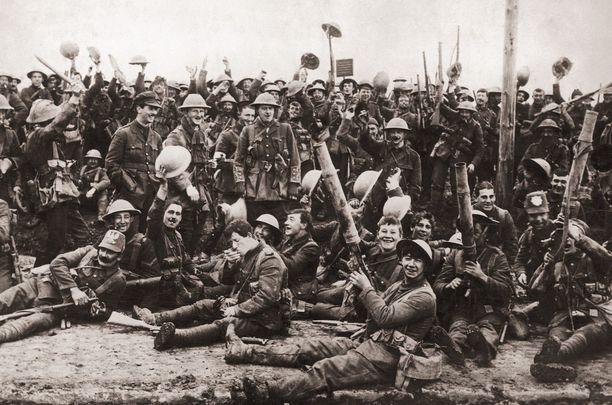A machine gun regiment of the Royal Northumberland Fusiliers (aka \'The Fighting Fifth\') after the World War I Battle of St Eloi, just south of Ypres, April 1916.