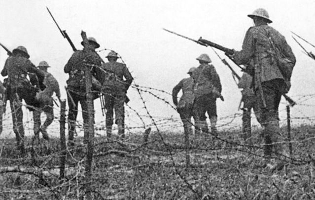 Soldiers advancing during the Battle of the Somme.