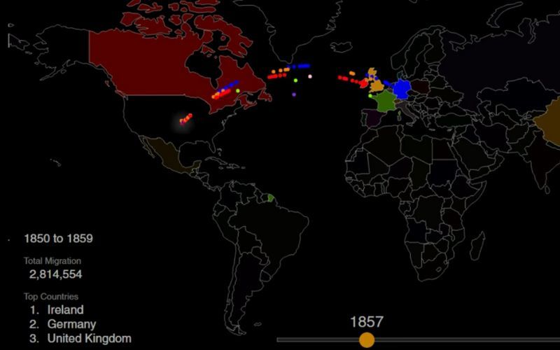 Hypnotizing animated map shows immigration to the US over 200 years