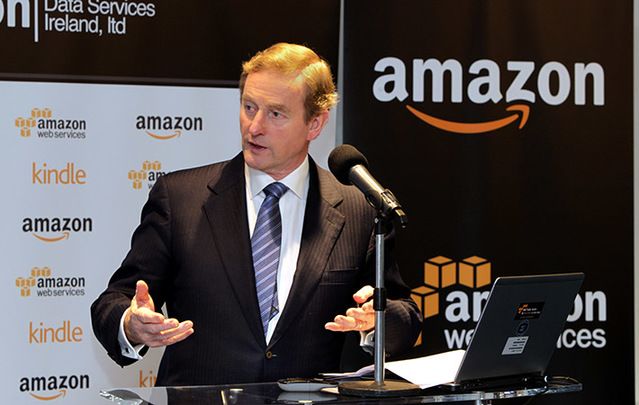 Taoiseach and Fine Gael leader Enda Kenny speaking at the press conference at Amazon in 2014.