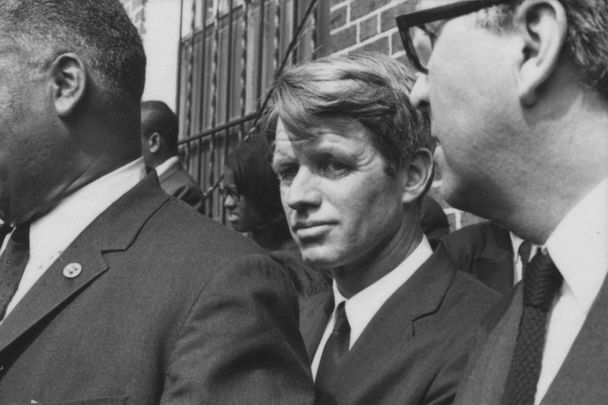 Robert F Kennedy (center) at the funeral of Martin Luther King Jr in Atlanta, Georgia on April 9, 1968. Kennedy was assassinated two months later. 