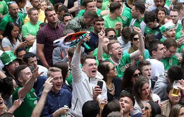 Ireland fans celebrating in Dublin. French are next in line for Irish “little team that could.”