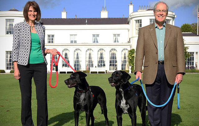 Dena and Ambassador Kevin O’Malley with their dogs at the ambassador’s Dublin residence, Deerfield, shortly after arrival.