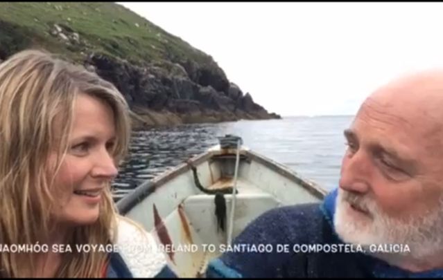 Two Irish men traveled along the Camino de Santiago pilgrimage route in a vessel designed over a thousand years ago.