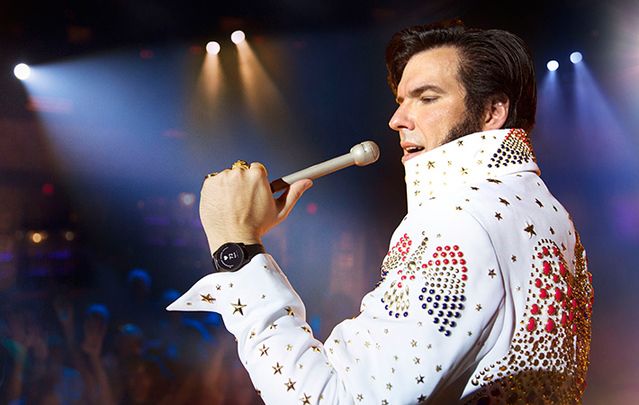 Keith Hart performing as an amateur Elvis Tribute Artist in the New Daisy Theater in Memphis, Tennessee.