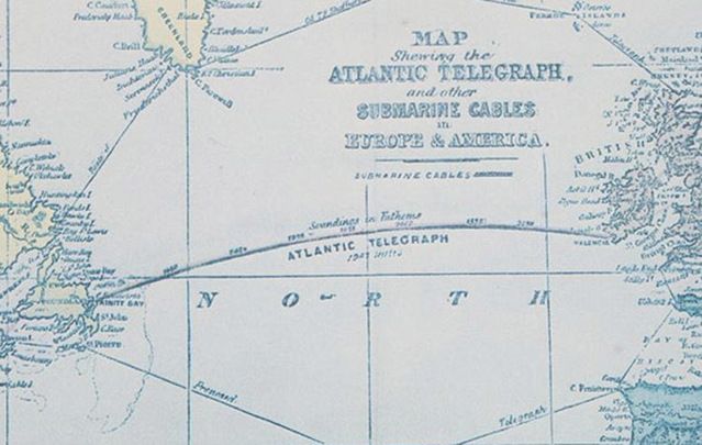Transatlantic cable was installed in 1866, ushering in the age of modern communication.