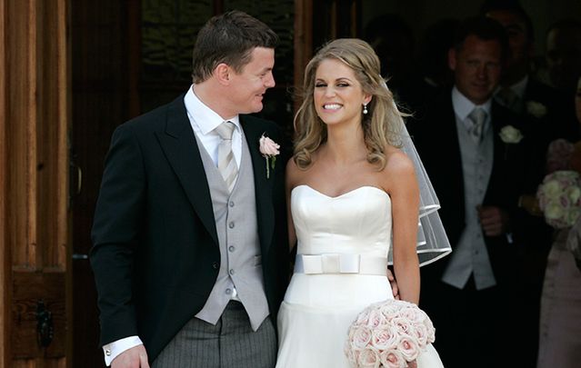 Irish rugby star Brian O\'Driscoll with his wife actress Amy Huberman at St Joseph\'s Church in Aughavas Co Leitrim.