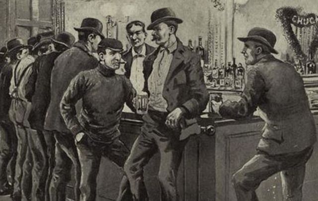 Barney Flynn\'s bar, in Edward Mooney House, in Five Points, in 1899.