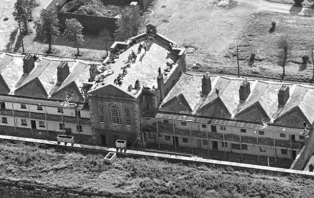 A bird’s eye view of the Spike Island prison riot, photographed by Dermot O'Shea.