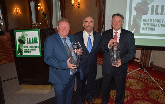 Pictured at the Annie More Awards were (l-r) Laurence McGrath, winner of the Irish spirit Award, presenter Ciaran Staunton of the ILIR, and Paul Bryce, winner of the Patrick J. Donaghy Award.