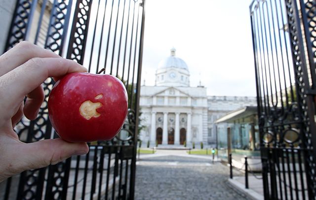 Picking at the Apple tax deal. Shot outside Ireland's government buildings.