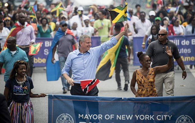 De Blasio marching in the recent West Indian Day parade