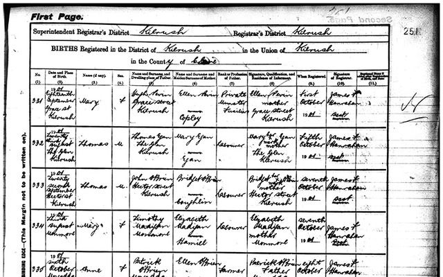 Irish birth, marriage and death records free online
