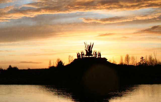 Turf, Wind and Fire sculpture by Ross Hathaway, Paul Coyne and Rosemary Langtry at Lough Boora Discovery Park in Co Offaly.
