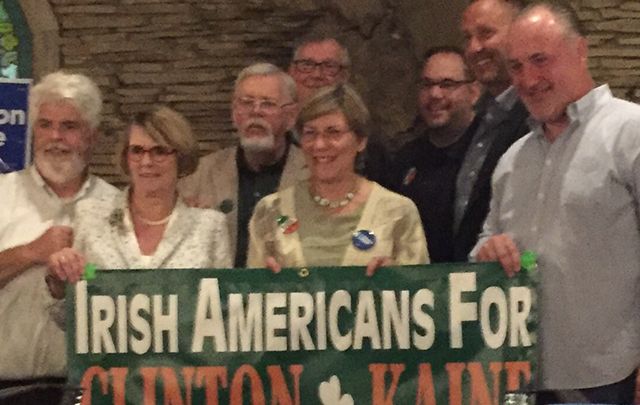 John Myers, Stella O'Leary, Dave Wondolowski and Harriet Applegate with labor union members at inauguration of Irish American Democrats campaign office in Cleveland last Saturday.