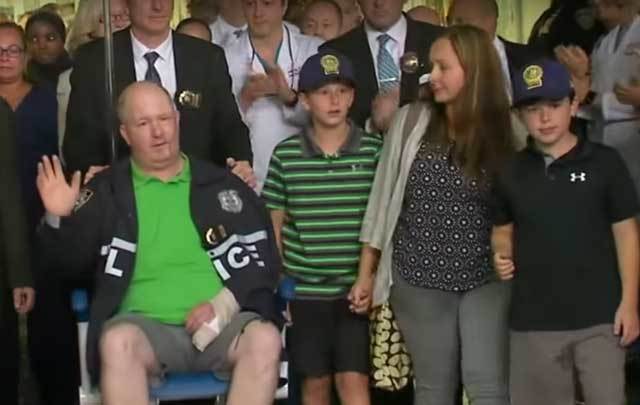 Detective Brian O’Donnell is released from the hospital after a crazed man attacked him with a meat cleaver.
