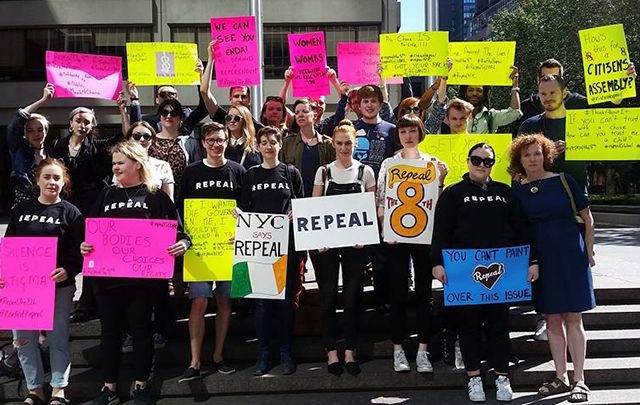 The New York rally to repeal the 8th amendment to Ireland's constitution.