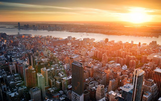An aerial shot of Manhattan and New Jersey: Irish are in the hot seat, in both.