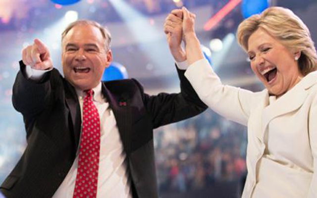 Tim Kaine and Hillary Clinton at the DNC.
