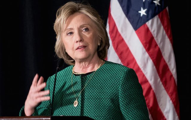 Hillary Clinton speaking at the Irish American Hall of Fame, in New York.