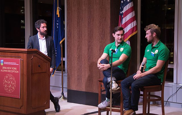 Paul and Gary O'Donovan speaking at the UCD New York Alumni Reception, October 18, 2016