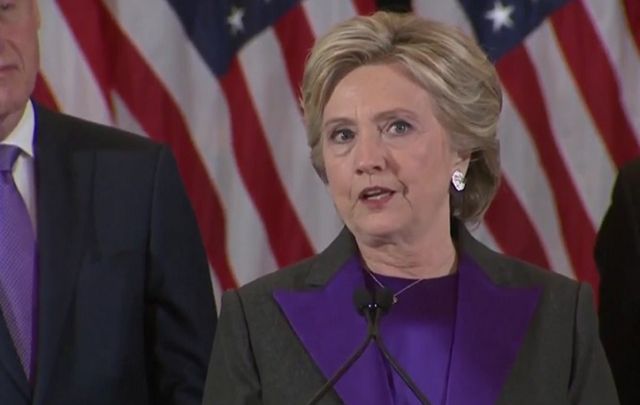 Hillary Clinton delivers her concession speech in New York.