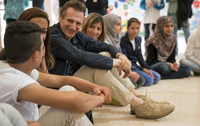 UNICEF Goodwill Ambassador Liam Neeson spends time with young Syrian refugees in Jordan.