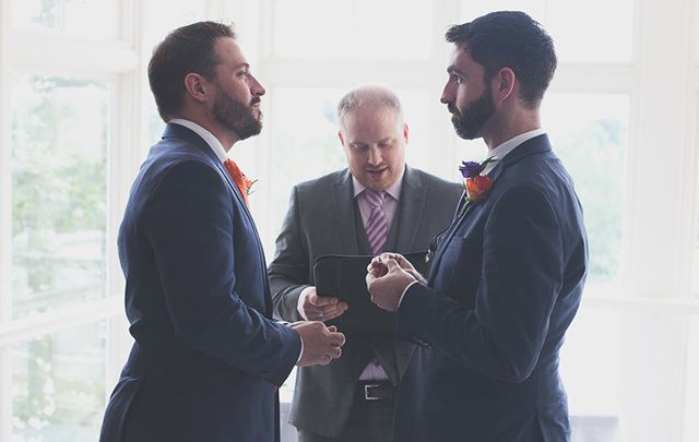Paul Dowling, right, a native of Gorey in County Wexford at his wedding in Tullamore.