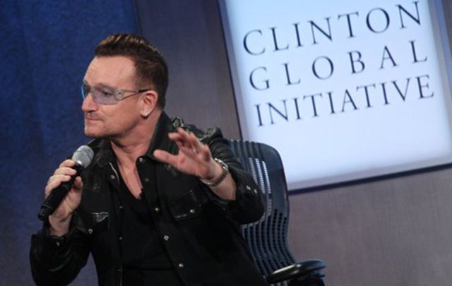 Bono accepting his Women of the Year award. 