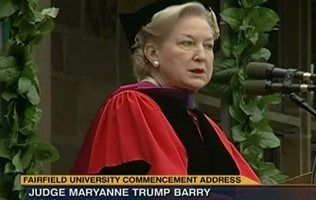 Judge Maryanne Trump Barry, the sister of President-elect Donald J. Trump, delivering a commencement address at Fairfield University in 2011.