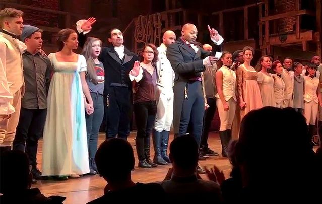 Brandon Victor Dixon address the audience of Hamilton.