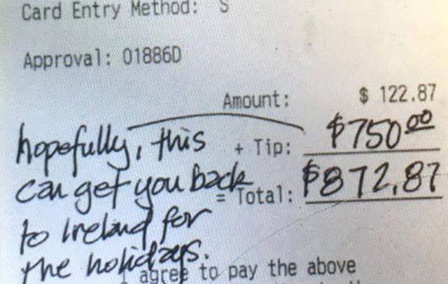 A big tipper in Houston means Irish boyfriend and new family will be flying home for holidays.