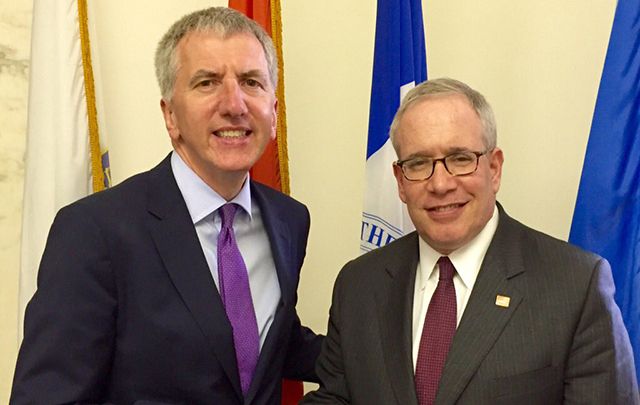 North Finance Minister Máirtin Ó Muilleoir (left) with New York City Comptroller Scott Stringer.