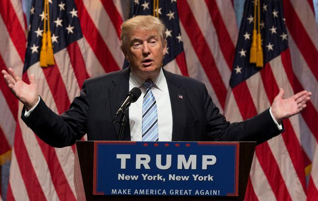 Donald Trump speaking during rally in New York, July 2016