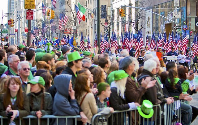 Crowds watching the New York St. Patrick's Day Parade.