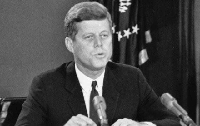 On October 22, 1962, President Kennedy reveals in a televised address that there is evidence of Soviet missiles in Cuba and calls for their removal