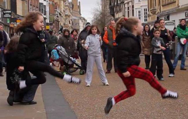 Young Irish dancers at a Fusion Flash Mob performance.