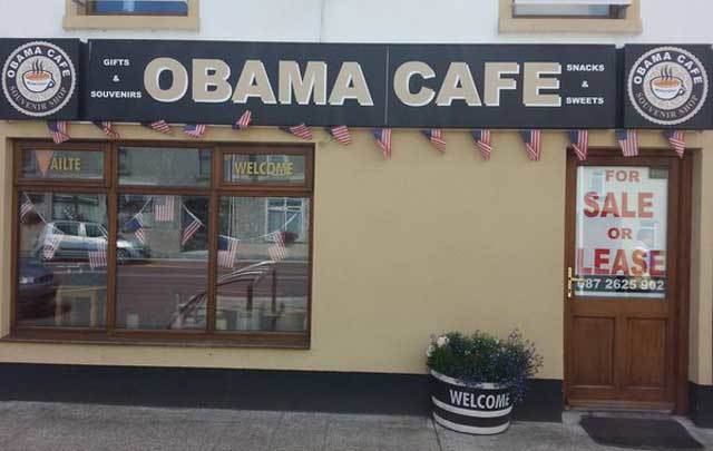 The Obama Cafe in Moneygall has closed down and is for sale.