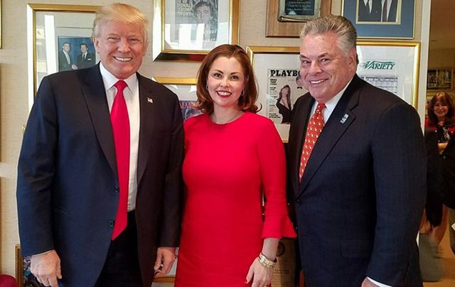 Donald Trump, Erin King Sweeney and her father, Pete King at Trump Tower, Manhattan.