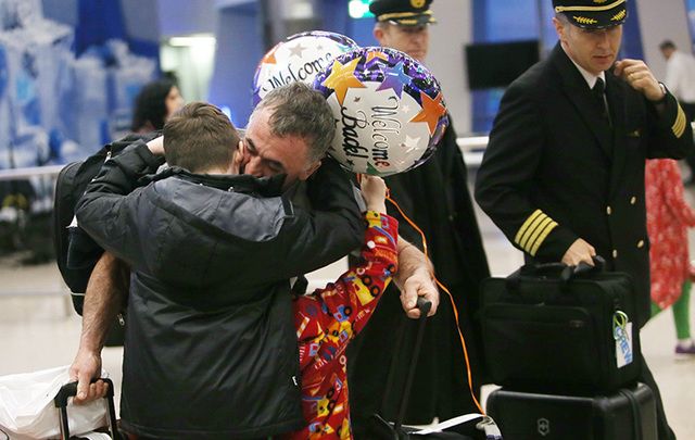 Arriving home for Christmas at Dublin airport.