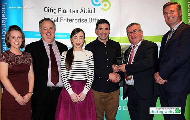 Rucksnacks received the Best Startup award at the 2016 at Monaghan IBYE Awards. Pictured (l-r) Eilín Connolly, John McEntegart, Genna and Colm Connolly (Rucksnacks), Cllr. PJ O’Hanlon, Chairman of Monaghan County Council, and Eamonn O’Sullivan, CEO Monaghan County Council.