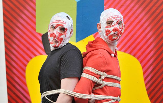 The Rubberbandits pictured outside the Project Arts Centre in Dublin in 2012.  
