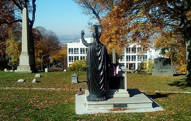 Minerva overlooking the New York harbor from Green-Wood cemetery. 