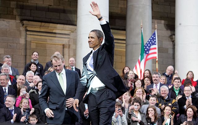 Obama at Dublin's College Green during his 2011 visit to Ireland.