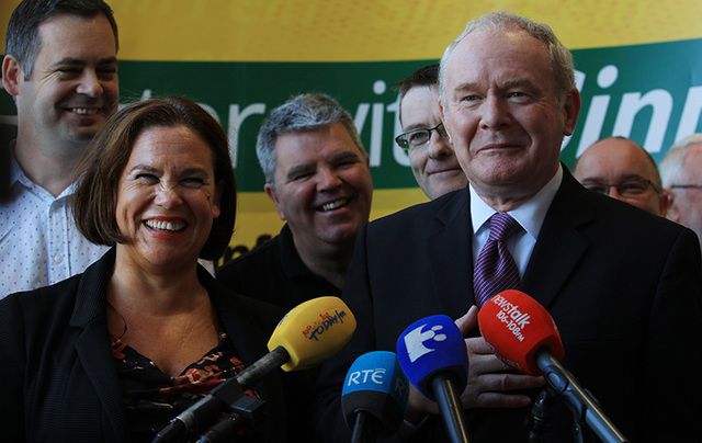 Sinn Fein leader Martin McGuinness (right), alongside Mary Lou MacDonald, speaking at a party Think In. 