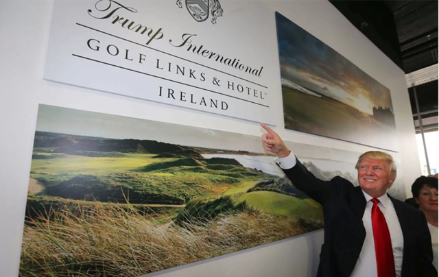 President Donald Trump admiring his Doonbeg resort, County Clare, poster.