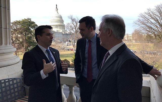 Congressman Brendan Boyle (left) meeting Sinn Féin’s Pearse Doherty during the Donegal TD’s recent visit to Washington. Pictured right is Congressman Richard Neal.